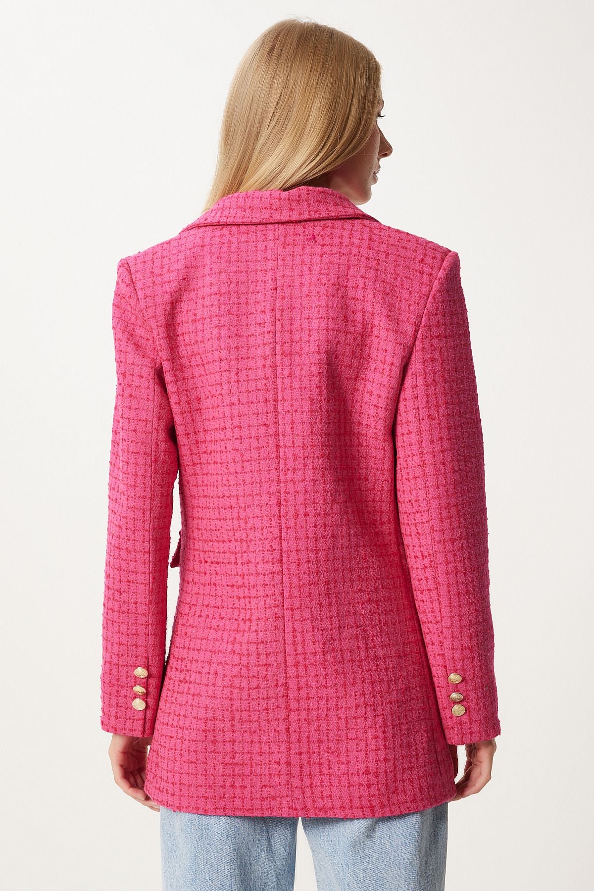 Koyu Pembe Düğmeli Blazer Tüvit Ceket  WF00004