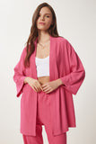 Koyu Pembe Kimono Pantolon Örme Takımı BY00050