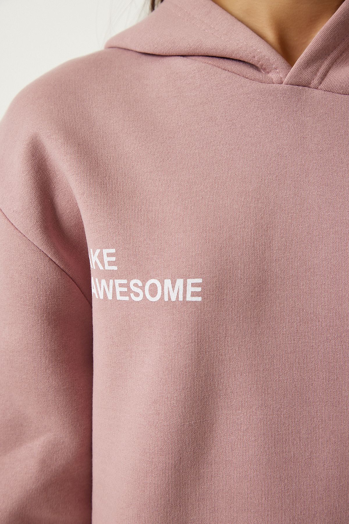Pudra Kapüşonlu Şardonlu Örme Sweatshirt OW00009