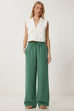 Koyu Yeşil Geniş Paça Keten Pantolon DP00261