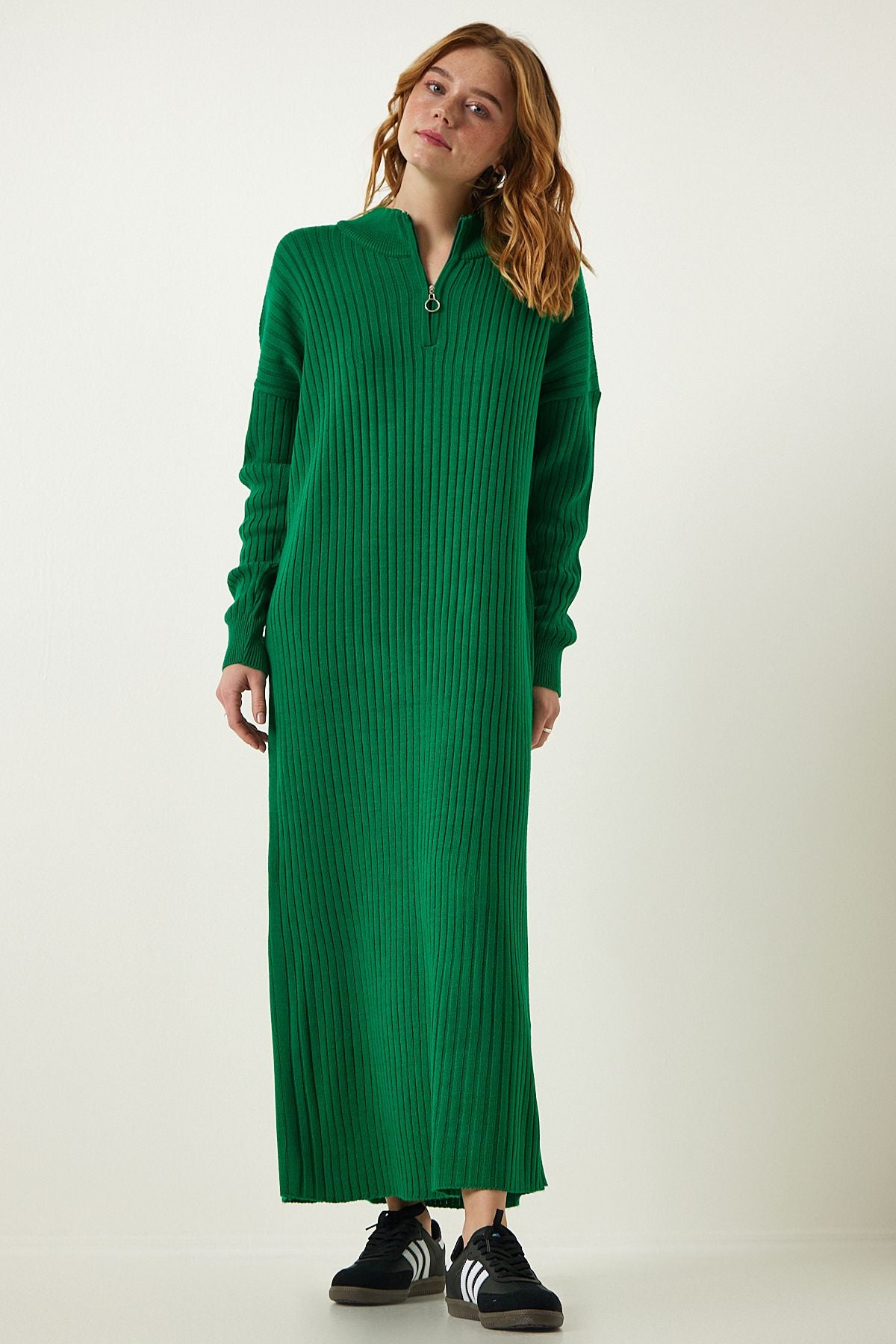Yeşil Fitilli Oversize Triko Elbise DD01251