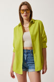 Yağ Yeşili Oversize Uzun Basic Gömlek  DD00842