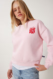 Pembe Baskılı Şardonlu Örme Sweatshirt BF00099