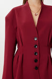 Bordo Bele Oturan Vatkalı Dokuma Ceket KT00026
