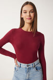 Bordo Bisiklet Yaka Basic Örme Bluz CR00439