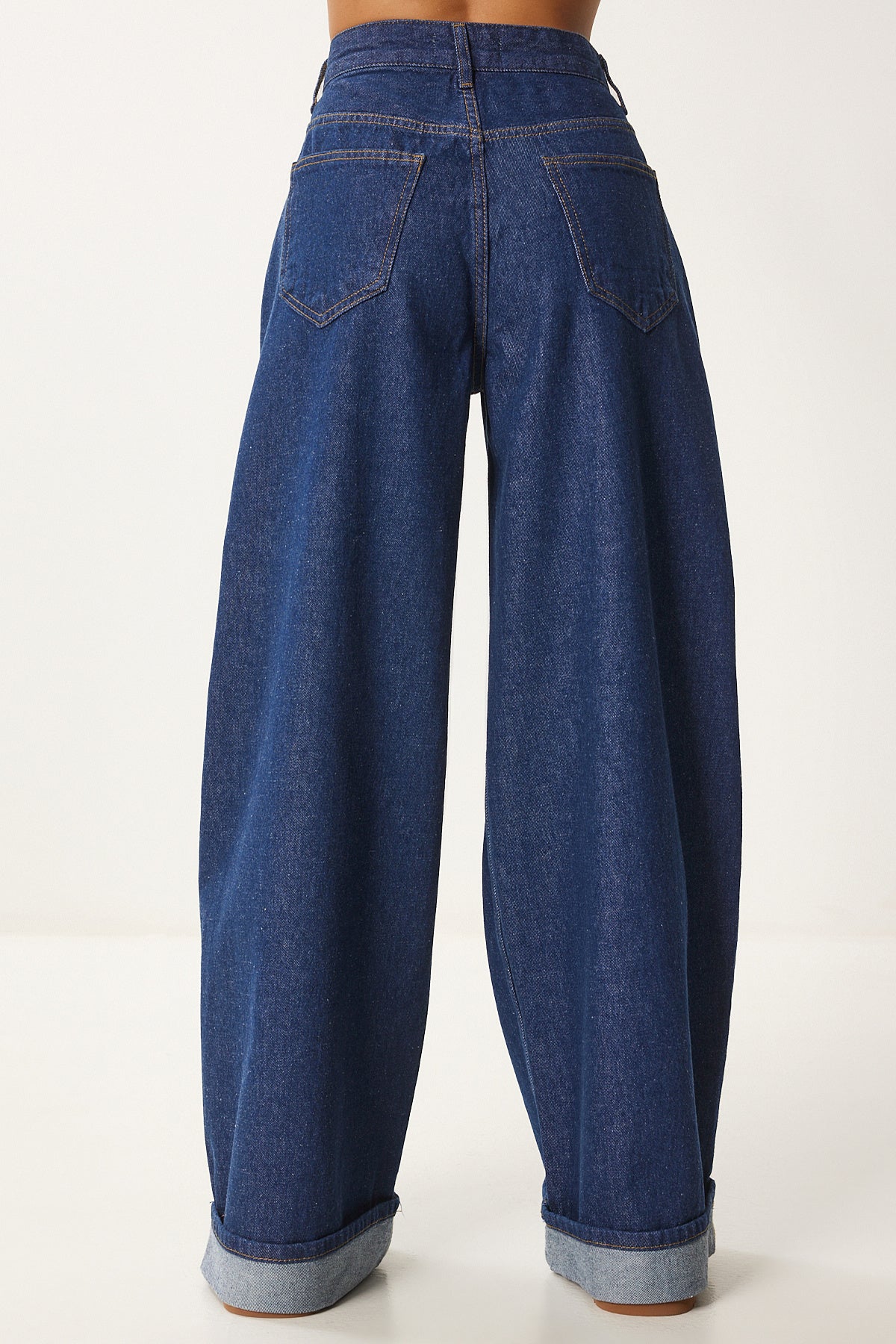 Koyu Mavi Yüksek Bel Geniş Paça Jeans RH00032
