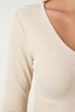 Krem Beyaz V Yaka 2'Li Paket Crop Örme Bluz UB00202