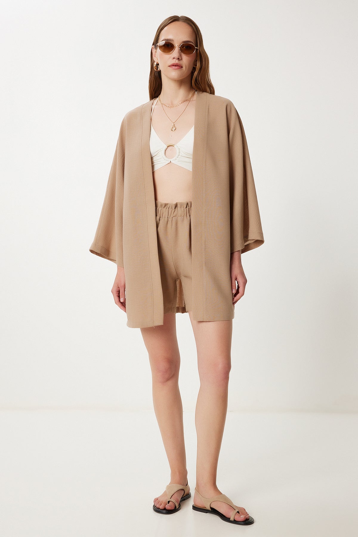 Vizon Keten Kimono Şort Takım WF00105