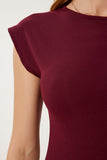 Bordo Kolsuz Esnek Örme T-Shirt ZV00307