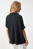 Siyah Polo Yaka Örme Krinkıl Bluz DD01299