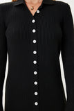 Siyah Polo Yaka Midi Fitilli Triko Elbise MX00245