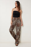 Siyah Kahverengi Leopar Desenli Saten Pantolon US00967