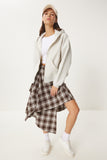 Gri Melanj Kapüşonlu Fermuarlı Şardonlu Sweatshirt CV00045