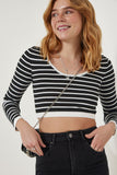 Siyah Çizgili Fitilli Crop Triko Bluz PF00067