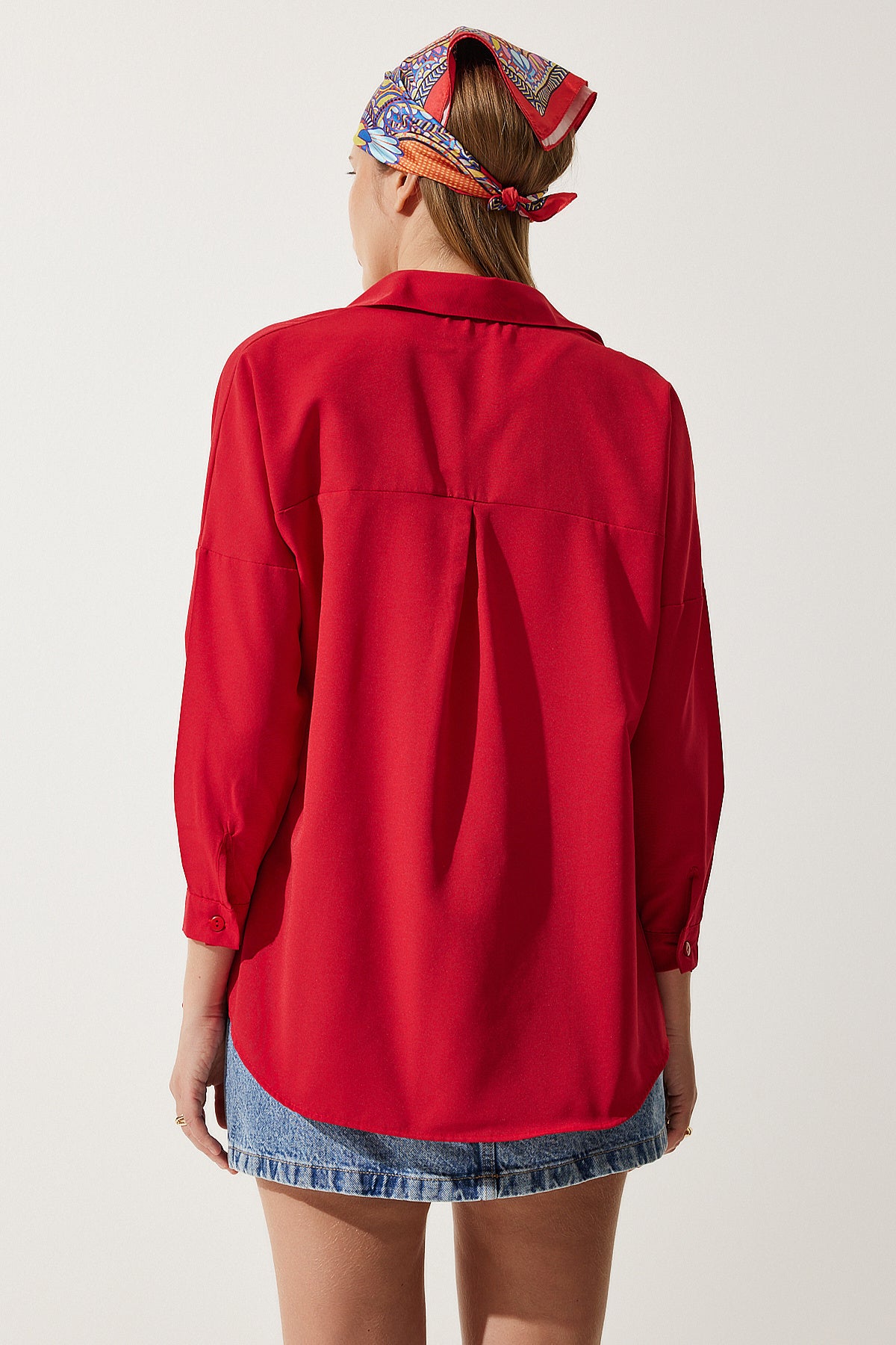 Kırmızı Oversize Uzun Basic Gömlek  DD00842