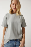 Taş Grisi Bol Basic Pamuklu T-Shirt BP00151