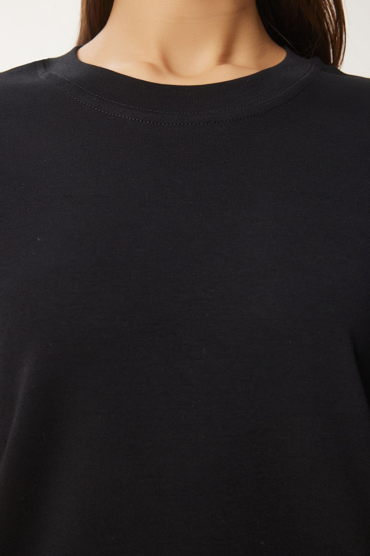 Siyah Pamuklu Basic Örme T-Shirt AG00001