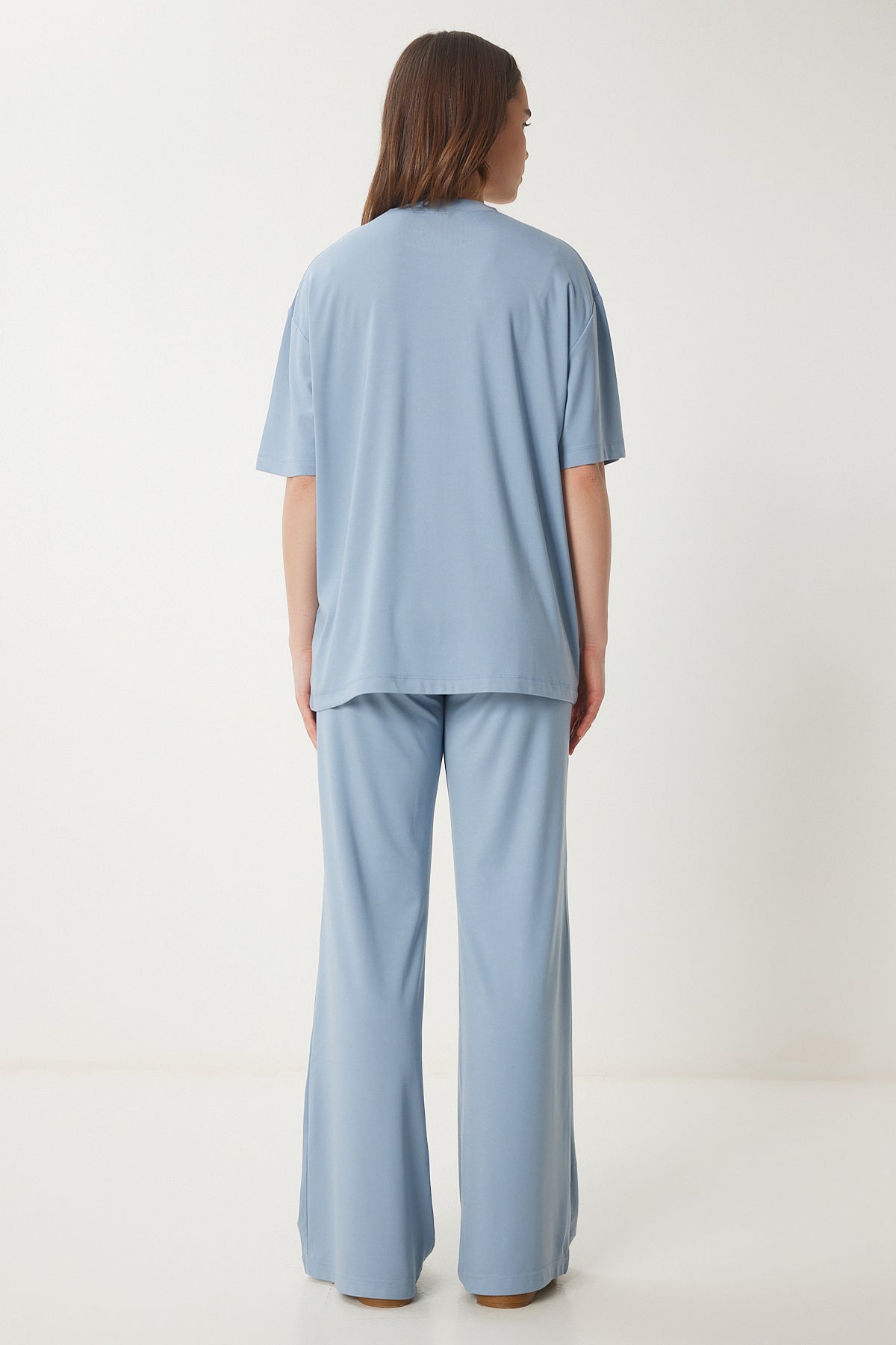 Mavi Oversize Örme T-Shirt Pantolon Takım FN03452