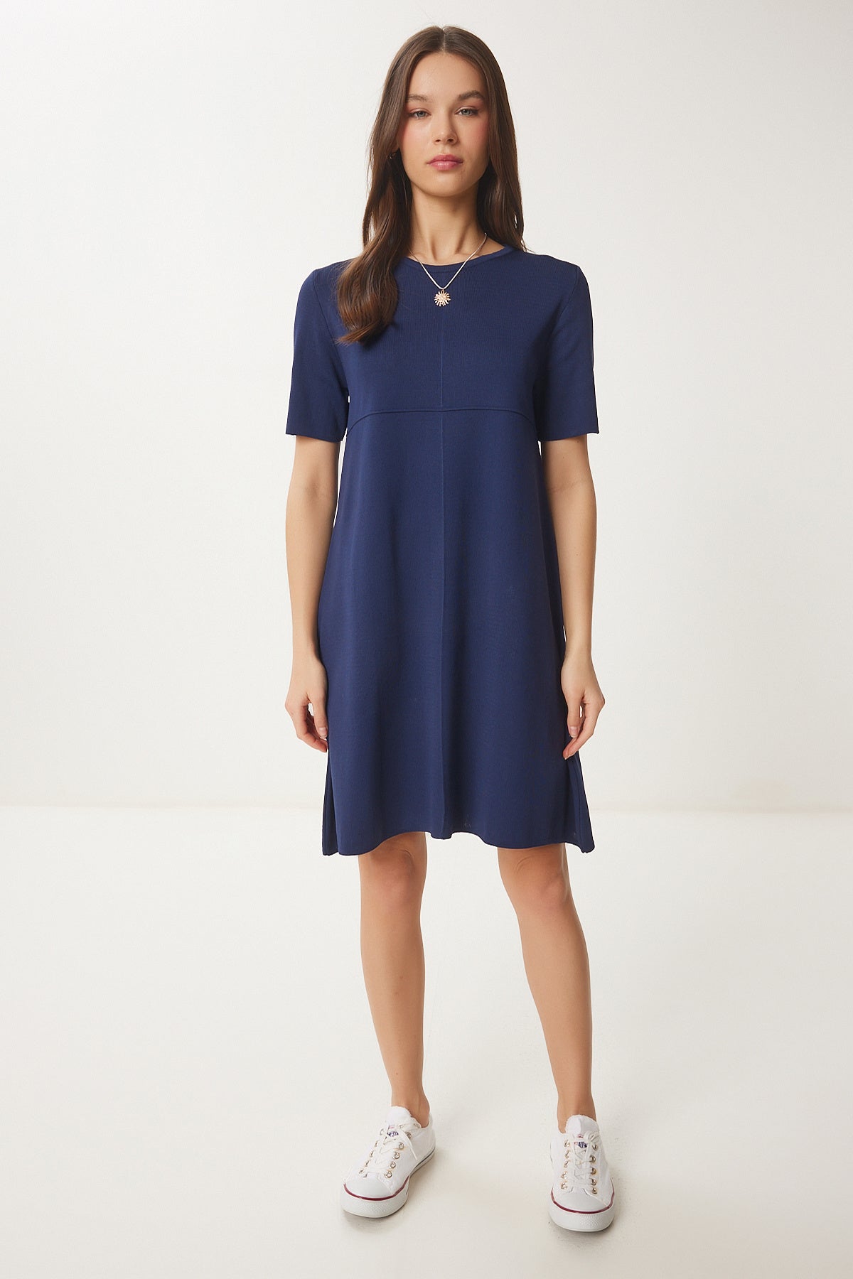 Lacivert Oversize Basic Triko Elbise UB00368