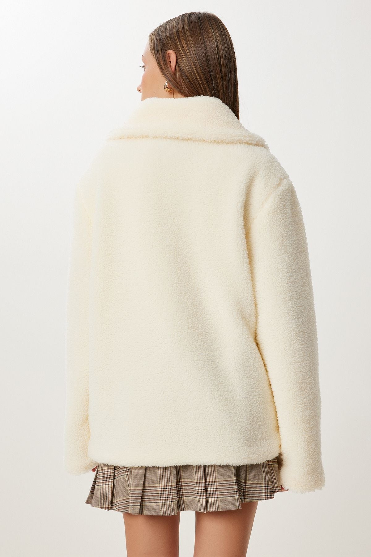 Kemik Polo Yaka Cepli Peluş Mont GK00023