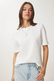 Beyaz Vatkalı Pamuklu Örme T-Shirt DZ00121