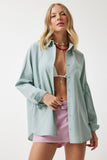 Çağla Yeşili Oversize Uzun Basic Gömlek MX00167