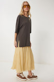 Kahverengi Oversize Basic Modal T-shirt UB00323