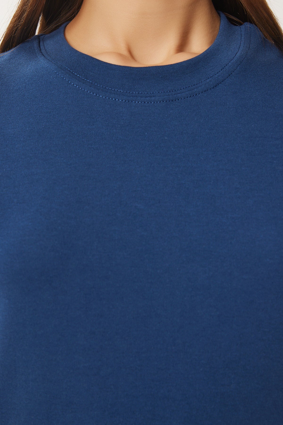 Kobalt Mavi Pamuklu Basic Örme T-Shirt AG00001