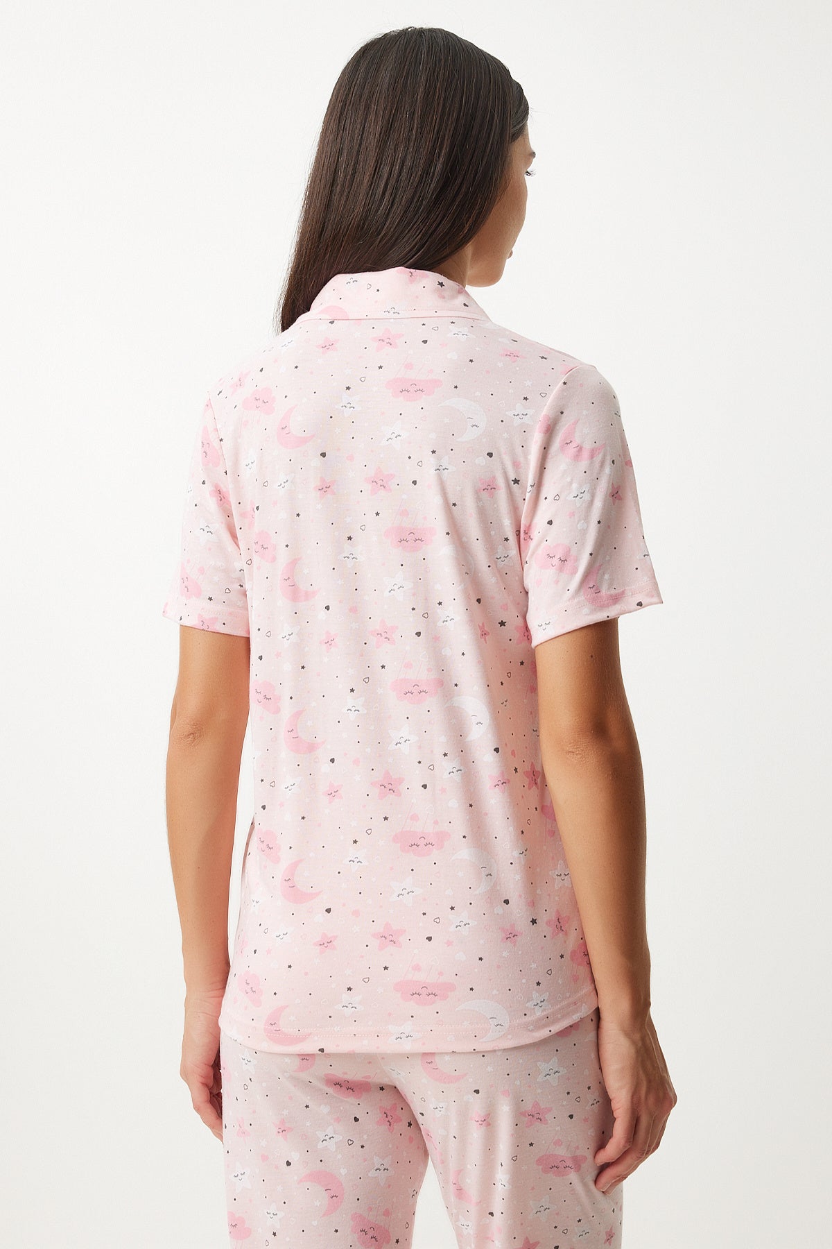 Açık Pembe Desenli Gömlek Pantolon Pijama Takımı EC00043