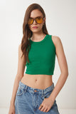 Yeşil Halter Yaka Crop Örme Bluz  DZ00030