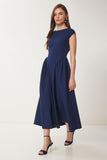 Lacivert Midi Poplin Elbise UB00359
