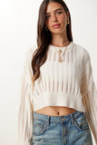 Krem Ajurlu Crop Triko Kazak MT00147