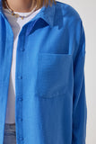 Mavi Oversize Keten Ayrobin Gömlek DD01222