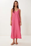 Pembe Askılı Yazlık Midi Krinkıl Elbise MX00195