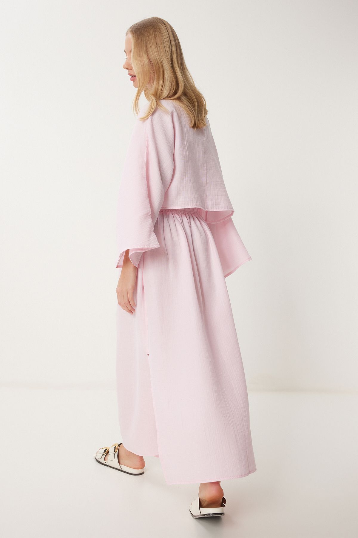 Pembe Müslin Bluz Etek Takım RV00206