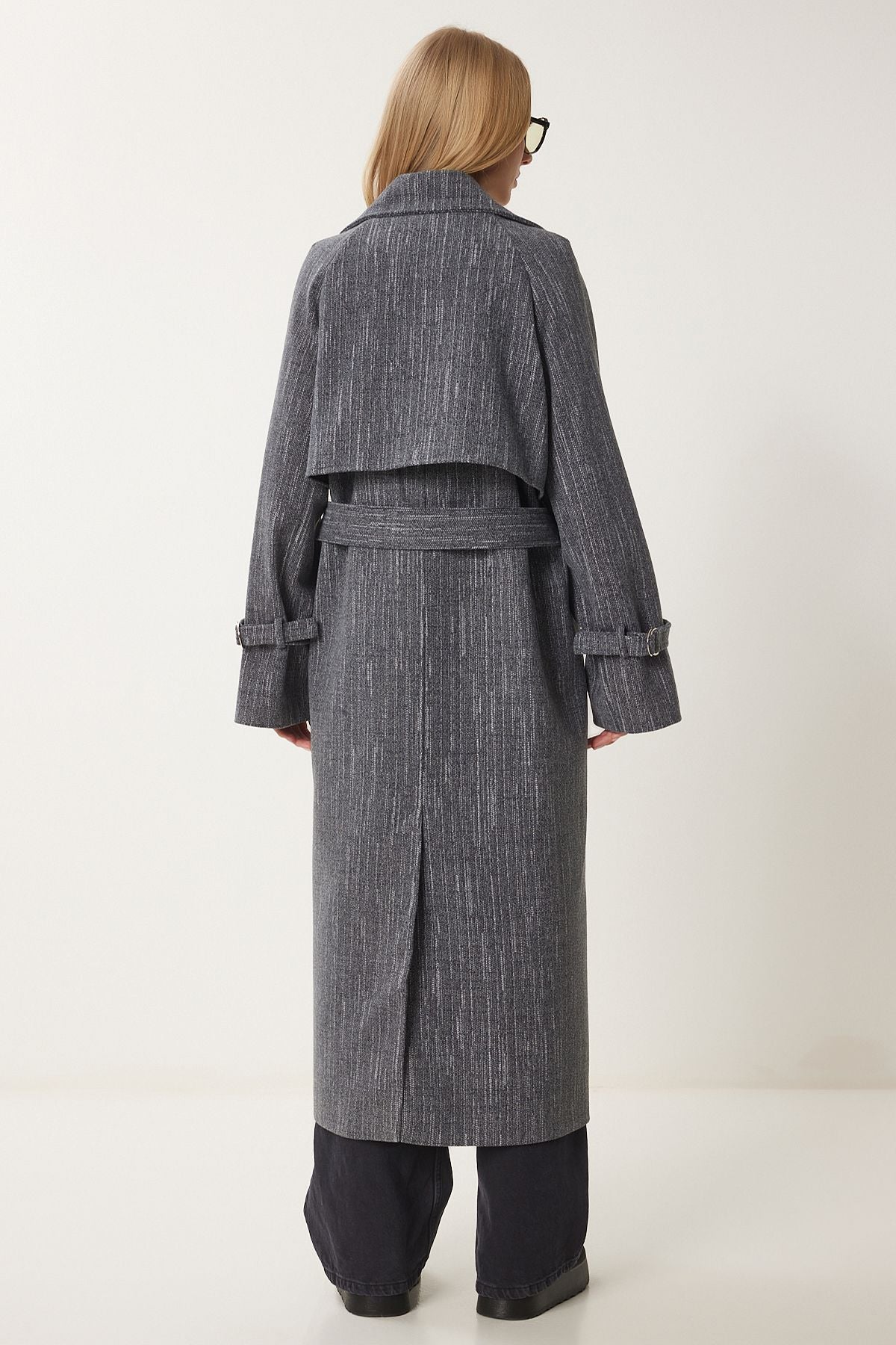 Antrasit Premium Oversize Kaşe Kaban FN03420