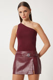Bordo Tek Omuz Saran Triko Bluz  FN03208