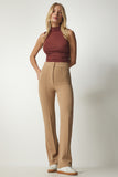 Camel Yüksek Bel Likralı Rahat Örme Pantolon  RV00090