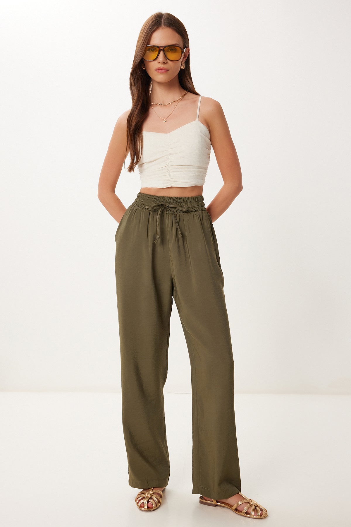 Haki Geniş Paça Yazlık Modal Pantolon BV00157