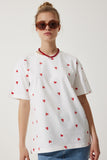 Beyaz Kalpli %100 Pamuk Oversize Uzun Örme T-Shirt NJ00148