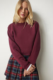 Bordo Şardonlu Crop Sweatshirt UB00178