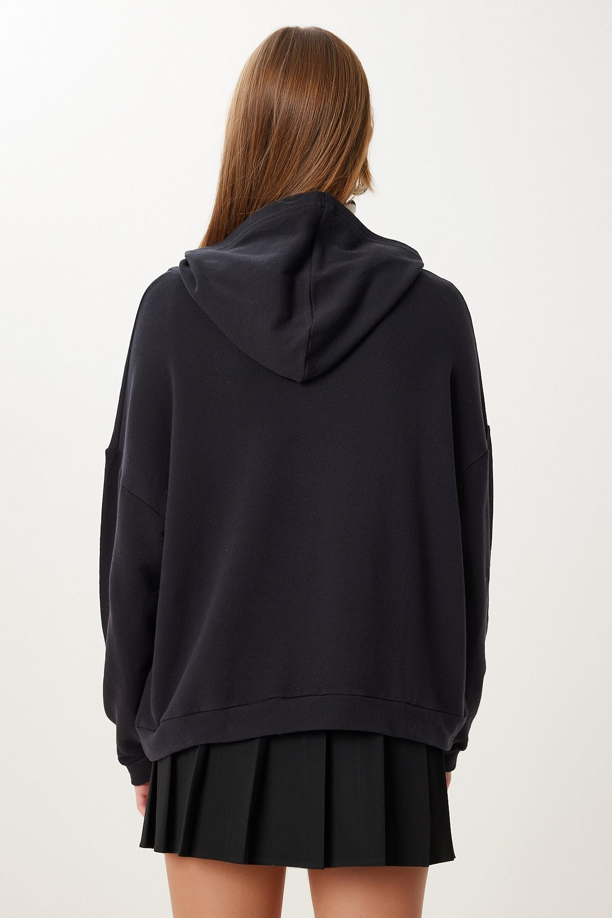 Siyah Kapüşonlu Örme Sweatshirt UB00456