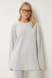 Gri Rahat Fitilli Örme Bluz Pantolon Takım RG00047