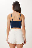 Lacivert Askılı Crop Keten Bluz MX00219
