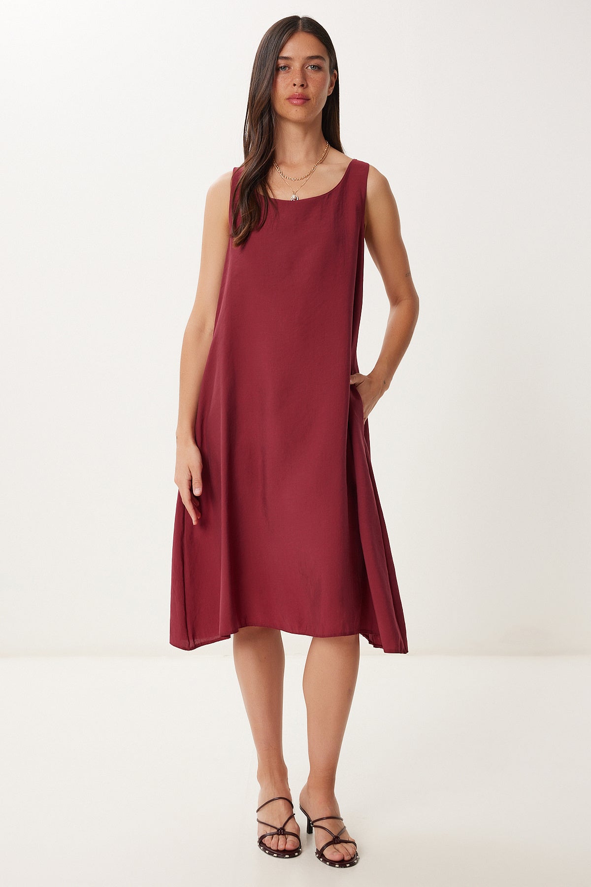 Bordo Kolsuz Basic Modal Elbise PB00050