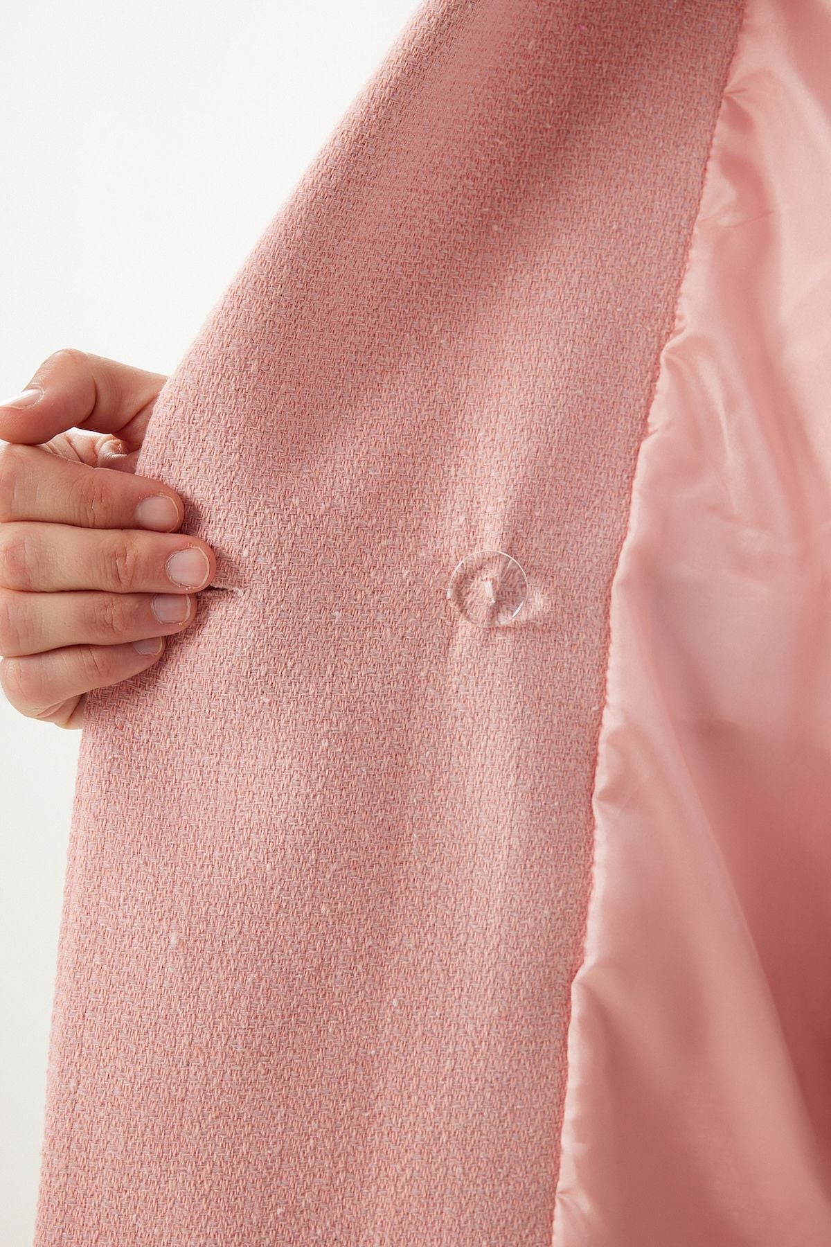 Pembe Vatkalı Şık Düğmeli Tüvit Blazer Ceket XL00005