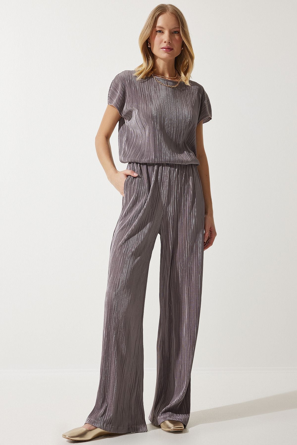 Vizon Piliseli Rahat Bluz Pantolon Takım MC00283