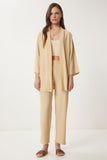 Krem Kimono Pantolon Örme Takımı BY00050