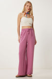 Koyu Pembe Geniş Paça Keten Pantolon DP00261