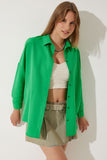 Koyu Yeşil Oversize Uzun Basic Gömlek  DD00842